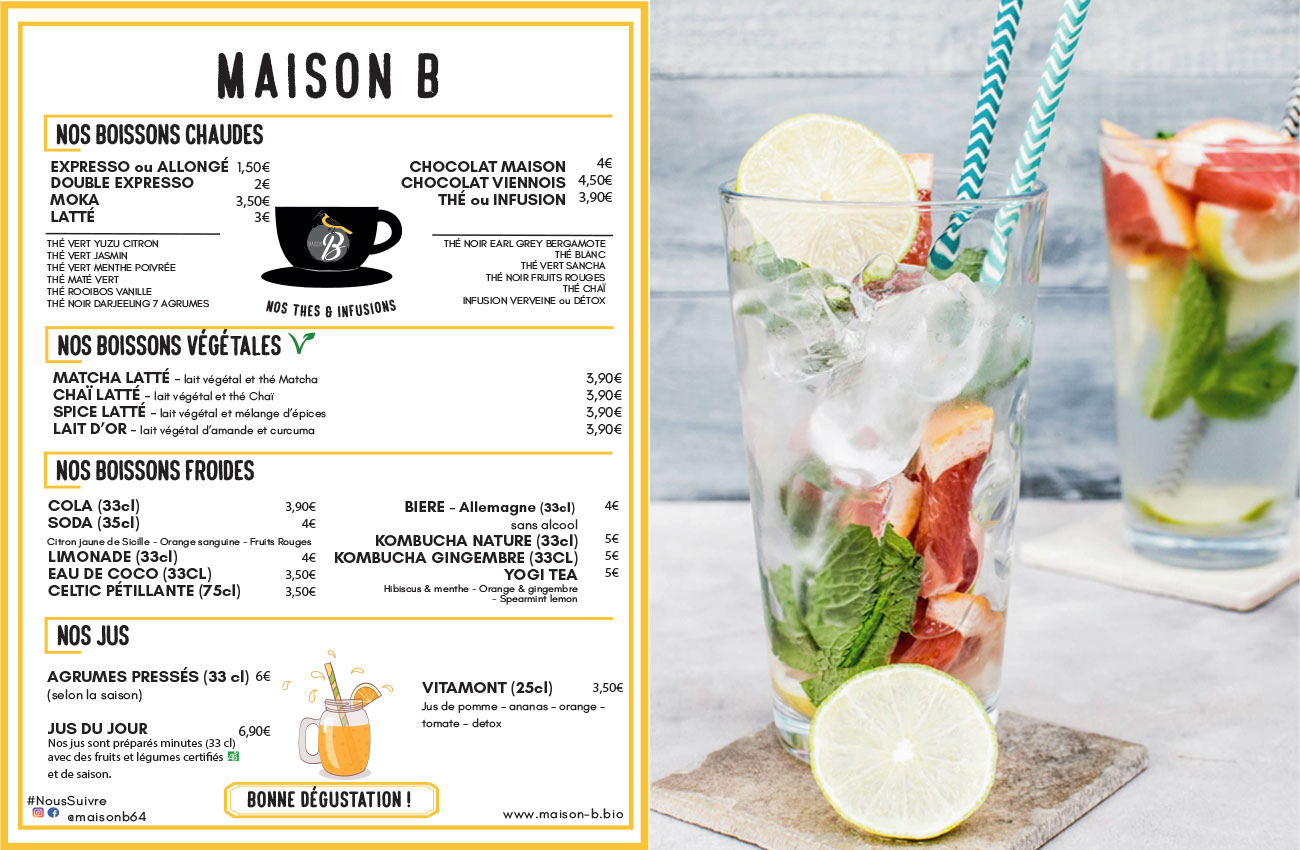 Restaurant Maison B⎪La Carte - Menu - Boissons ⎪Anglet